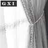 Gxi vit pärla broderad tyllgardin för vardagsrum grå lyxiga voile pärlor spets balkong fönster tenda draperar dekor 2107122912658
