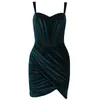 Swtao Kvinnor Sexig Ärmlös Grön Velvet Bodycon Klänning Elegant Retro Club Prom Celebrity Party Vestido 210527