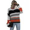 Stitching Striped Loose Ladies Sweater Pullover Autumn Winter Arrival Orange Jumpers Knit Sweaters Women Pull Femme 210517