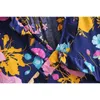 Czeski Barwiony Kwiatowy Druku Boho Dress V-Neck Ruffles Krótki Rękaw Summer Es Luźne Chic Kobiety Casual Maxi 210429