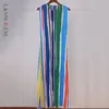 Plissee gestreiftes Kleid für Frauen ärmellose Hosenträger dünne Kleider Sommer elegante weibliche Kleidung 2D1762 210526