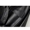 Printemps Automne Femmes Lâche Pu Faux Cuir Veste avec Ceinture Casual Femme Moyen Long Manteau Poche Noir Outwear 210430