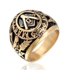 Bague de haute qualité Noir Argent Or Trois Couleurs Acier inoxydable 316 Gothique Vintage Maître Religieux franc-maçon chevalière Symboles maçonniques Bague pour hommes