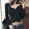 Korea Sexy Skinny Single Short Sommer Top T Shrit Slim Damen Strickjacke Vintage Knöpfe Breasted Tops Weiblich TIR6 210603