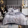 Zestawy pościeli Dostawy Strona główna Tekstylia Garden Bawełna Zagęszczona Matowa Haft White Bed Set Solid Color Duvet ER Sheet Linen Queen King Siz