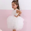 Baby Kids Girls Vit Lace Tutu Gown Klänning Liten Barn Elegant Födelsedag Prinsessan Layered Cake Vestido 210529