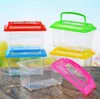 Little Pet Rabbit House Mini Clear Hamster Cage Lindo plástico transparente Goldfish Turtle Bowl con mango portátil Muchos colores SN2664