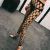 Rhinestones Mesh Leggings Women See Through Fishnet Tights Sexy Transparent Lingerie Black Nightclub Outfit Good Quality Clothes 211215