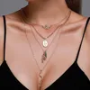 Fashion Crystal Snake Necklace Multi-layer Four-layer Oval Pendant Sweater Chain Necklaces