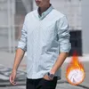 SizeShirts Mens Business Casual Długi Rękaw Mężczyźni Koszula Oversize Camisas Plus Velvet Chemise Homme Button Grube Ciepłe 210524