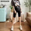 BIVIGAOS Summer B Letter Stretch High Waist Cycling Shorts Women's Black Biker Sports Knee Length Slim Casual Short 210724