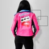 PU Leather Jacket Women Streetwear Club Punk Spring Autumn Fashion pink Cropped Jackets With Belt Multicolor Motorcycle Coats 210520