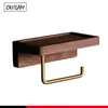 Wood Brass Toilet Paper Holder With Phone Shelf Storage Bathroom Tissue Roll Accessories 210709