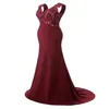 Vintage Bourgogne Prom Dentelle Sirem Sirheath Mère des robes de la mariée Sexy Floral Soirée Robe Femmes Formel Toi Parti Robe rouge Satin Robes