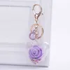 Fashion Heart Sequins Glitter Rose Keychain Pendant Transparent Plastic Eternal Flower Key Chain Women Car Handbag Keyring