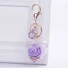 Fashion Heart Sequins Glitter Rose Keychain Pendant Transparent Plastic Eternal Flower Key Chain Women Car Handbag Keyring