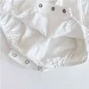 0-3yrs menina menina menina lace flores manga longa algodão uma peça roupas + chapéu bebê bodysuits 210417