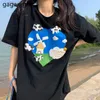 Women 90s Harajuku Kawaii Black White Tshirts Lady Basic Cotton Tees Short Sleeve Cartoon T Shirt Female Summer Tops 210601