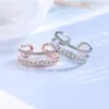 Anéis de cluster coreano simples empilhável dupla camada rosa ouro cúbico zircônia 925 prata esterlina anel de noivado ajustável para wom254u
