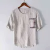 864 New Summer Man t-Shirt Linen Plaid Short-Sleeved O-Neck Trend Simple Casual Loose Male Pullovers Youth Tops Tees Clothing H1218