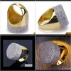 Cluster Rings Hip Hop Big Head High Grade Luxury Zircon Gold Plated For Man Iced Out Copper Ring Qasgf Fbrcg