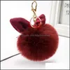 Porte-clés Accessoires de mode Mignon Fluffy Boule de fourrure Lapin Oreille Pendentif pour sac à main Téléphone Lapin En Peluche Porte-clés Porte-clés Ornements Cheveux Porte-clés Dr