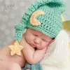 Nyfödda 0-3 månader baby knit fotografi lång svans hatt spädbarn flicka pojke foto prop virka stickade kostym kepsar med stjärna måne dekor söta ins huvudbonader g983503