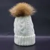 Winter Pompon Mützen Kappe Frauen Echte Waschbär Pelz Hut Dick Gestrickte Fleece Liner Caps Warme Russische Hüte Beanie/schädel Oliv22