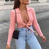 Women's Sweater Solid Cross V-Neck Lace Up Bow Jumpers Long Sleeve Cardigan Female Spring Knitted Coat 210917