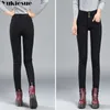 Mulher jeans preto para mulheres calças de lã quente com cintura alta as calças de jeans de inverno feminino e magro de inverno