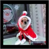 Odzież Home Ogród Drop Dostawa 2021 Boże Narodzenie Materiały Christmas Red Cloak Cape Fashion Dog Cat Puppy Szal Kostiumy z Hat Coat Santa Cl