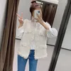 Woman Waistcoat Jacket Veste Sans Manche Fringe Stitching Fake Pocket Kurtka Damska Wiosenna Tweed All-Match Loose Sleeveless 210909