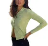Duena tryckt långärmad T-shirt Grön Y2K-knapp upp damer kläder Kvinnor 2021 Sexig mantel Vintage estetisk krage Tees T-shirt