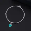 100% 925 Sterling Sterling Blue Heart-Forme de coeur Pendentif Beads Chaîne Bracelet Mode Diy Bijoux Accessoires pour Femmes Cadeau