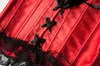 ANDREAGIRL Sexy Satin Lace up Boned Overbust Corset And Bustier With Lace Trim Showgirl Stripe Lingerie Red S-6XL Fashion 8113