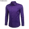 Púrpura para hombre de fibra de bambú vestido camisa marca slim fit manga larga chemise homme no hierro fácil cuidado formal para hombres 210730