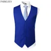 Royal Blue Suit Vest Waistcoat Men Brand Slim Fit 2 Piece Mens Dress Vests with Tie Business Wedding Party Casual Gilet 210522
