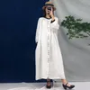 Sıradan elbiseler johnature yaz düz renkli keten gevşek kadınlar 2021 Japon vintage tek göğüslü ince kadın elbise