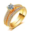 セット2本の女性の白いブライダルの結婚指輪ファッション925銀色の銀色の宝石類の約束女性のための石の婚約指輪