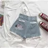 Femmes Dentelle Ange Imprimé Denim Shorts Bande Dessinée Imprimé Taille Haute 210719