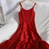 Summer Sexy back cross tie halter satin Sling dress women's party Sleeveless Korean big swing solid color A-Line 210420