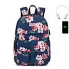 Casual Trendy Schoolbag Printing Waterproof Nylon Söt ryggsäck för resande kvinnamoe ryggsäck med USB