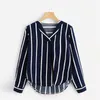 Autumn Long Sleeve V Neck Irregular Stripe Shirt Women Casual Tops And Blouses chemise femme camisas mujer women blouses 210518