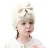 Ins 4 Cores Elegante Big Bow Nó Baby Girl Caps Winter Proteger Orelha Quente Doces Cor Doces Cor Knit Infantil Bonés 0-3T