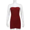 Bling Red Runched Mini vestido sin mangas Vestidos de fiesta de verano para mujeres Slim Casual Bodycon sin espalda Ladies Club 210510