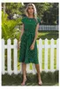 2021 Novas bolinhas de verão mangas vestidos plissados ​​para mulheres cintura alta Midi Elegante escritório verde senhora jantar roupa de festa