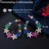 Chic Full Cubic Zirconia Pave Multi Colored Rainbow CZ Big Star Earrings for Ladies Bohemian Inspired Jewelry CZ737 210714