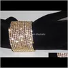 Armbanden drop levering 2021 Bangles 12 rijen spiraalfeest sier goud vergulde strass bangle bovenarm armband manchet bruids sieraden a