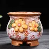 Vaso da fiori dipinto colorato retrò in ceramica grossolana con supporto per piedi Pianta grassa Vaso da fiori Bonsai Fioriera Vaso Ornamenti da tavolo 21168836