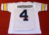 Custom #4 Jim Harbaugh Jersey White costurou qualquer número de nome
